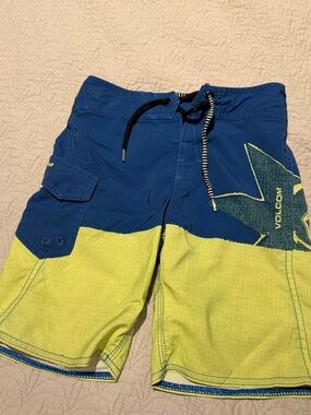 Volcom Blue and Lime Boys Swim Shorts/Board Shorts with Star Logo